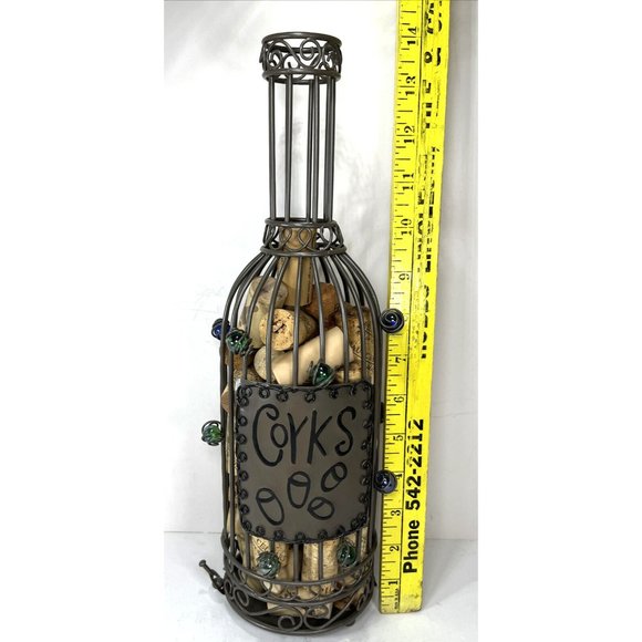 Cork Holder with Corks Decorative Caged Taupe Wine Bottle Shaped - Picture 10 of 14